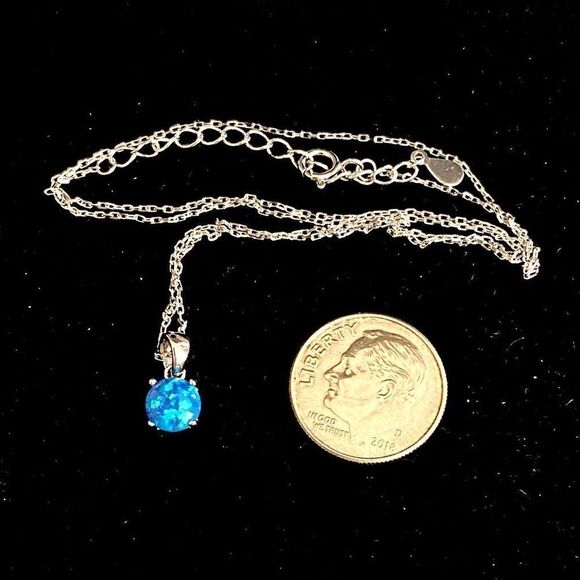 ART#2 Blue Opal & Sterling Silver Necklace - Picture 12 of 15